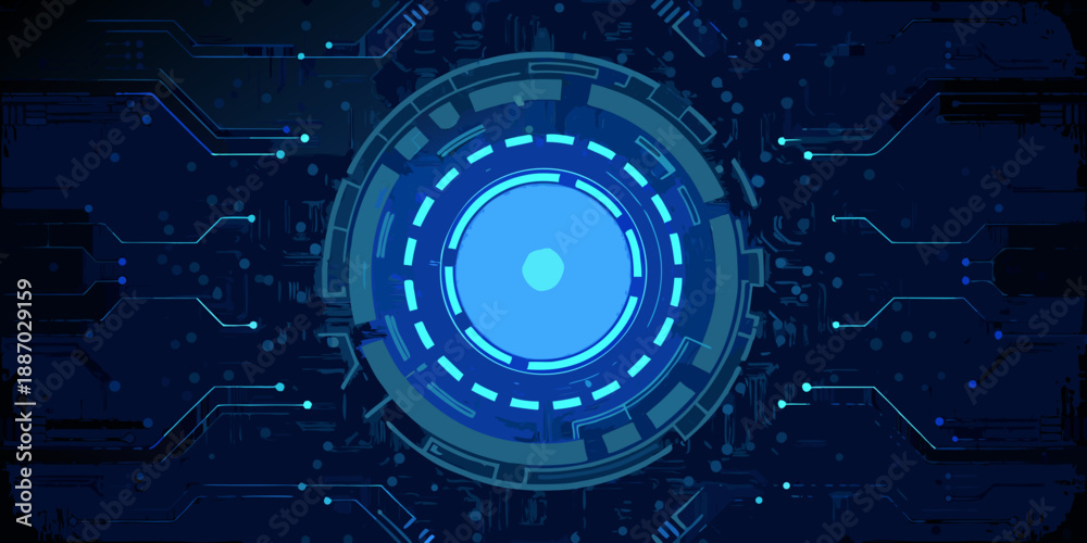 Obraz premium Futuristic blue circuit board design with a central glowing circular element