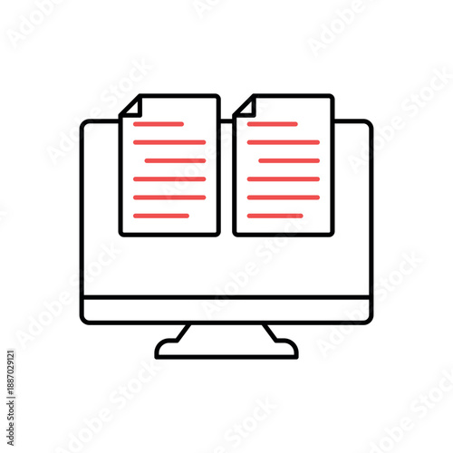 Icon a digital document monitor with paper list, isolated against a clean background.