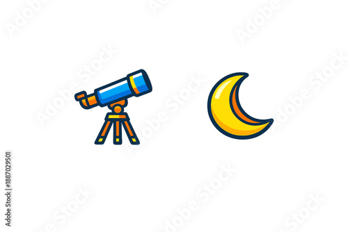 Telescope and moon symbols show interest in astronomy and stargazing in a digital art style