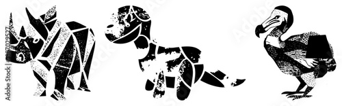 Geometric Animal Silhouettes in Halftone Vector Art