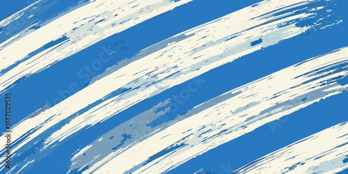 Abstract blue and white brushstrokes create a dynamic diagonal pattern