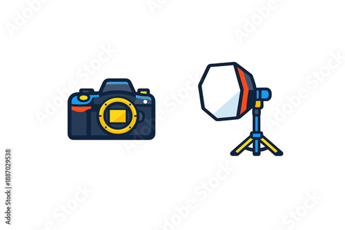 Camera and light setup for a photo shoot in a studio located in an urban area during daylight hours