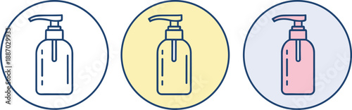 Hand sanitizer pump bottle icon set in colorful circle style for hygiene health and safety design