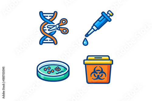 Various tools and elements used in genetic research work together in a laboratory setting during daytime hours for scientific discovery and study