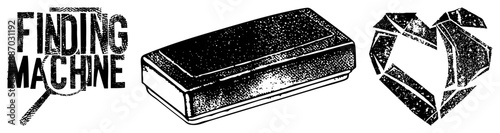 Finding Machine Logo with Magnifying Glass and Heart Shaped Puzzle