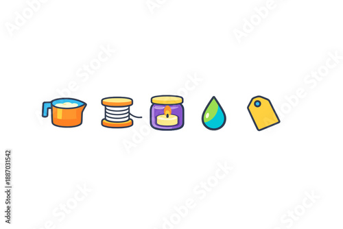 Crafting projects with common items using a cup of flour, a spool of thread, a candle, a drop of water, and a tag