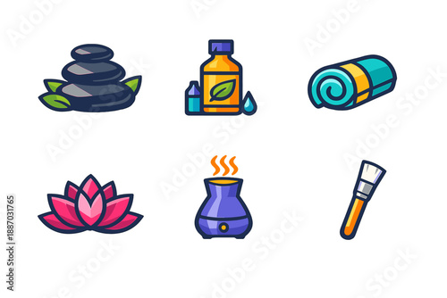 Relaxation tools and resources for wellness and self-care at a spa or wellness center, featuring essential items for a soothing experience