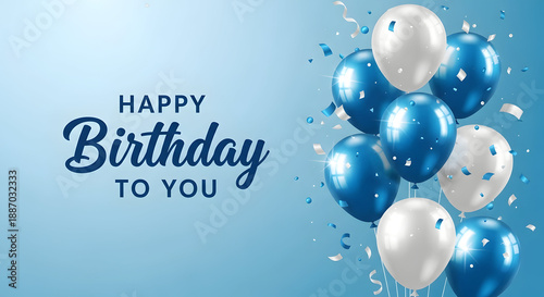 Happy birthday celebration with blue and white balloons