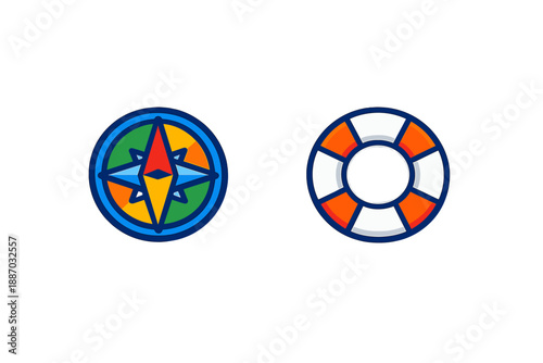 Compass and lifebuoy symbols designed for safe navigation and assistance on water