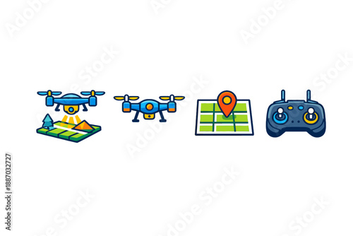 Drones and remote controls used for mapping and locating areas in outdoor settings during daylight hours