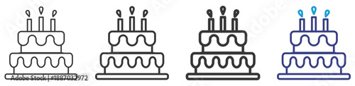 Cake Icon Set Illustration with Outline Style Variation