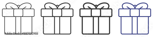 Gift Box Icon Set Illustration with Outline Style Variation