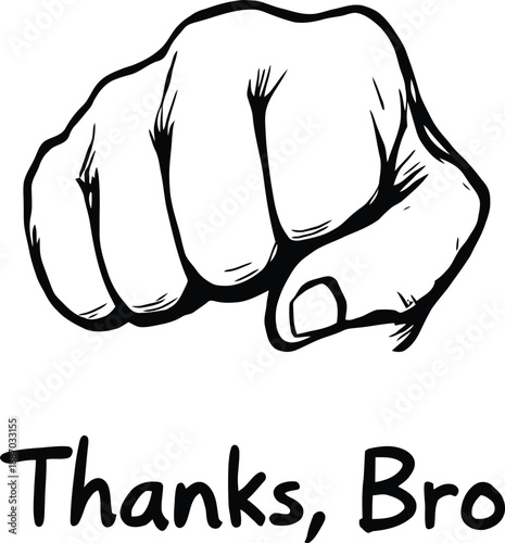 Fist bump gesture vector illustration in black and white style with casual expressive hand pose and friendly vibe