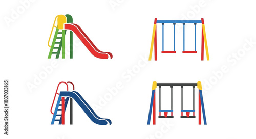 Colorful playground slides and climbing frames a set of vector illustrations