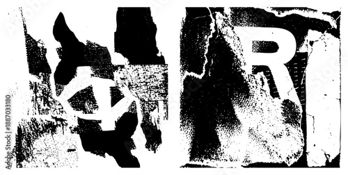 Distressed Vintage Letterforms with Cracked Texture and Halftone Noise