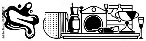 Abstract Coffee Splash with Vintage Barista Tools and Trophy Set