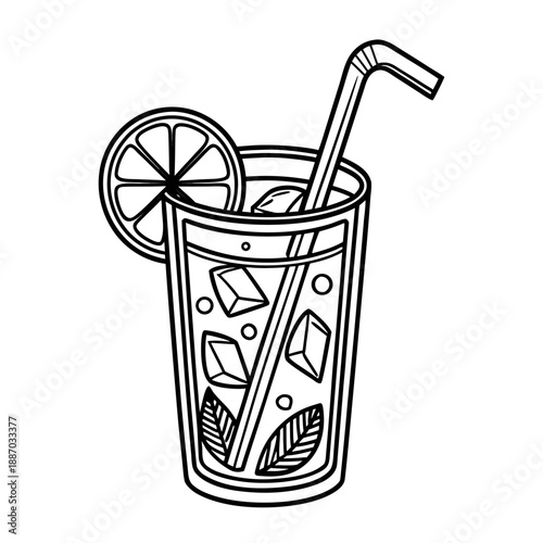 Mojito cocktail in glass hand drawn vector sketch