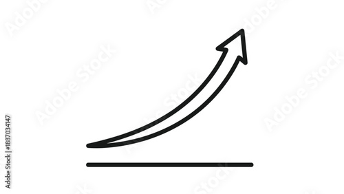 Bold black line illustration of a curving arrow pointing upwards to represent business growth and rising economic trends.