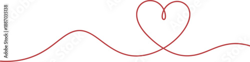 Elegant single red line forms a heart shape over a subtle wavy line, symbolizing love, romance, and gentle connection