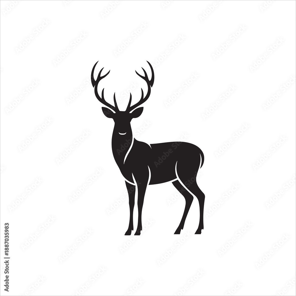 Obraz premium deer silhouette vector, silhouette head deer, Reindeer, Beautiful deer vector silhouette on white background