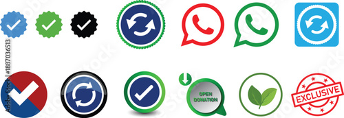 Collection of diverse web icons featuring checkmarks, refresh, call, and special symbols Vector