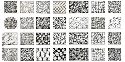 Collection of black and white hand drawn textures for artistic design and illustration