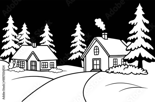 Night winter landscape vector sketch