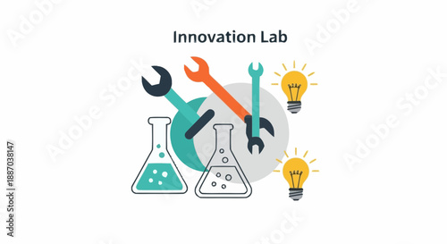 Innovative Laboratory Equipment with Wrenches Beakers and Light Bulbs for Scientific Research and Development Projects