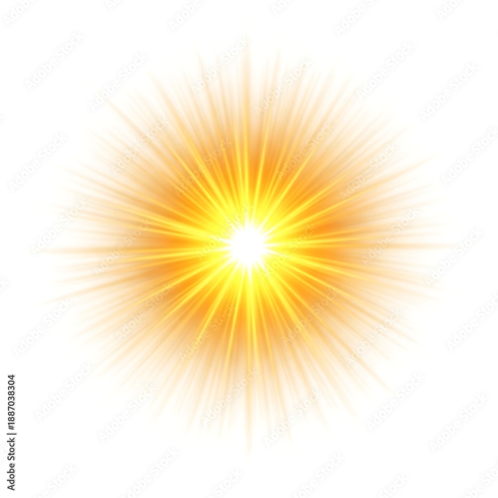 Obraz premium Yellow Sunburst Light on White Background