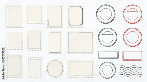 Collection of various blank picture frames and shapes on a white background for design and decoration purposes