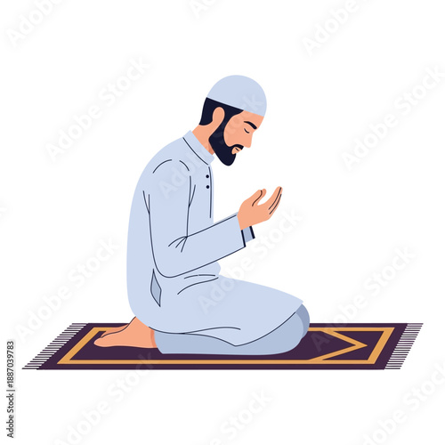 Man Praying on Prayer Mat Kneeling.