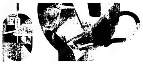Abstract Black and White Stylized Coffee Mug with Textured Halftone