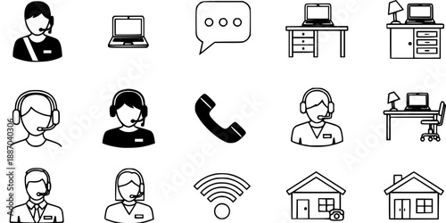 Remote Customer Service Agent Home Office Silhouette