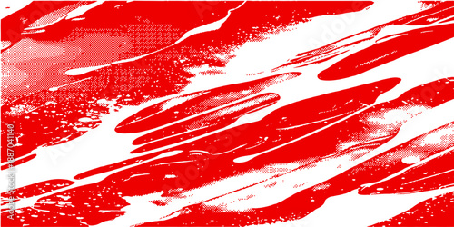 Vibrant dynamic red dot pattern forming an intricate abstract wave on a pristine white background