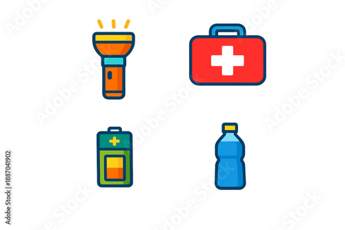 Items used for emergency preparedness and basic first aid in a survival situation during nighttime or natural disaster events