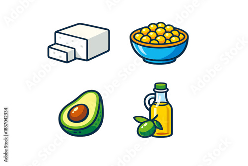 Various food items cooked together to create healthy meals during lunchtime at a kitchen table