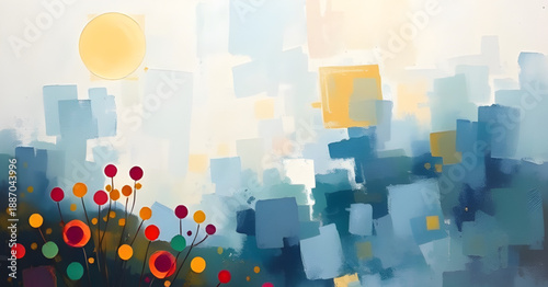 abstract, landscape, oil, painting, art, canvas, texture, brush, stroke, pigment, color, vibrant, expressive, creative, modern, contemporary, scenic, nature, horizon, hills, mountains, sky, clouds, fi