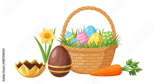 A thoughtful young man with eyes closed, contemplating love, surrounded by a red heart, a blue gift box, a sealed letter, and a bouquet of red roses.
