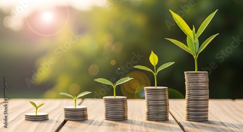 Investment growth concept with money coins and plant growing savings and finance success future plan