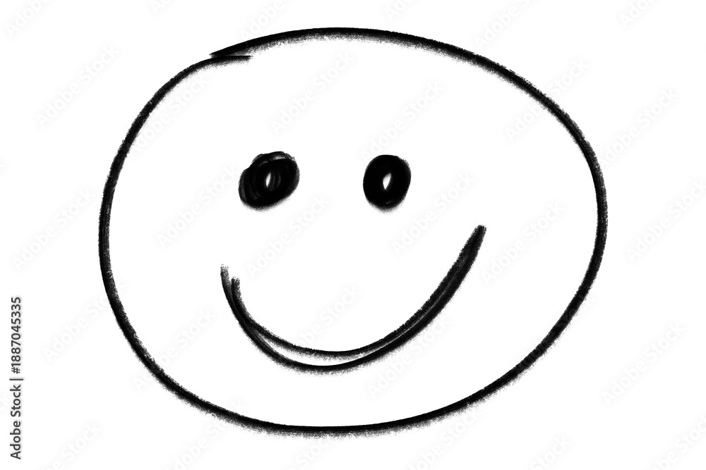 Fototapeta premium Doodle emoji face icon. Hand-drawn sketch style. Happy emoji expression with smiling face.