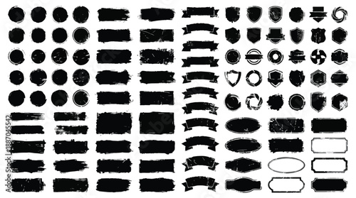 Collection of various black brush stroke shapes and icons on a white background for design purposes