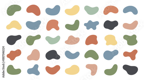 Colorful abstract shapes in various forms and hues on a white background in a digital illustration style