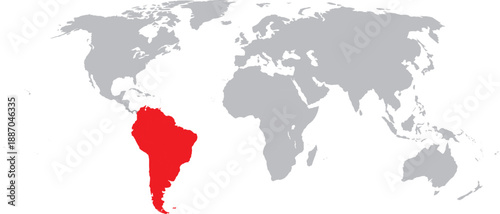 South America Highlighted on World Map Vector Design