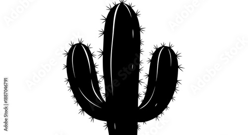 A cactus silhouette with three arms stands alone, viewed from the front, in a simple illustration.