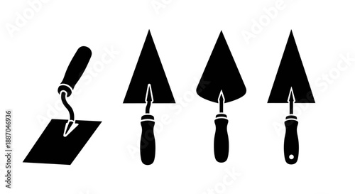 Various trowels and spatulas for construction or renovation purposes depicted in a minimalist style