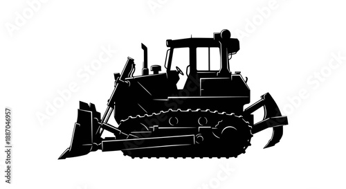 Heavy bulldozer operating on a construction site, viewed from the side, showcasing its powerful machinery and operational capabilities in a industrial environment