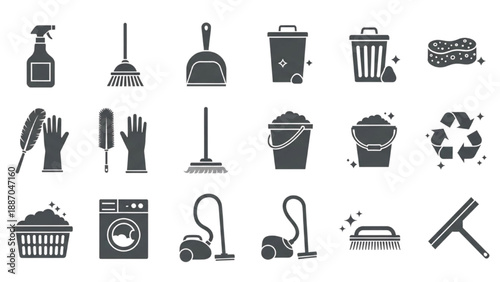 Collection of household cleaning icons and symbols displayed