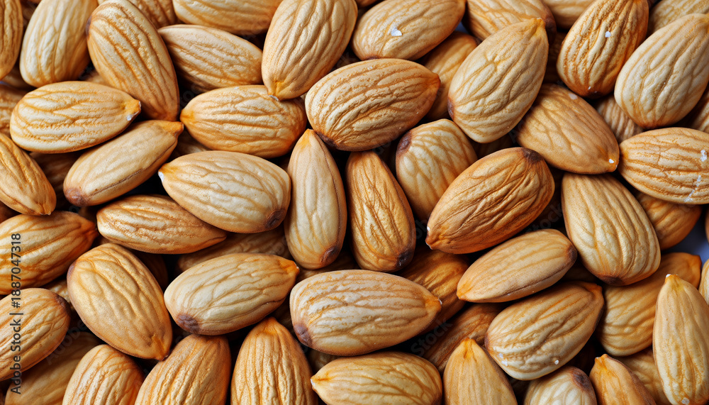 Fototapeta premium Raw Almonds in a Close-Up View on a White Background