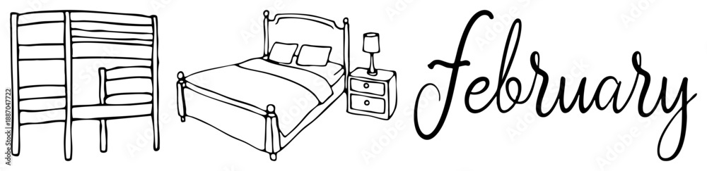© Rysak - February Bedroom Scene with Bunk Bed and Nightstand