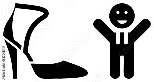 Stylized High Heel Shoe and Smiling Stick Figure Pair